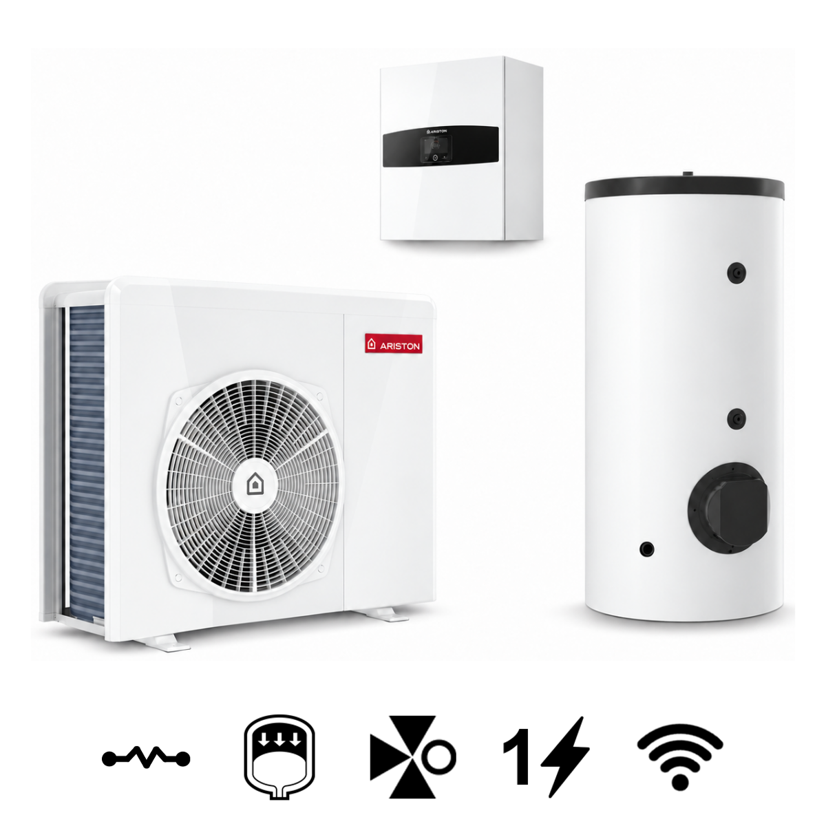 Ariston Nimbus Flex 80 M NET R32 monoblokk monoblokk levegő-víz hőszivattyú, hőszivattyú, HMV tárolóval, 8 kW (3301880)