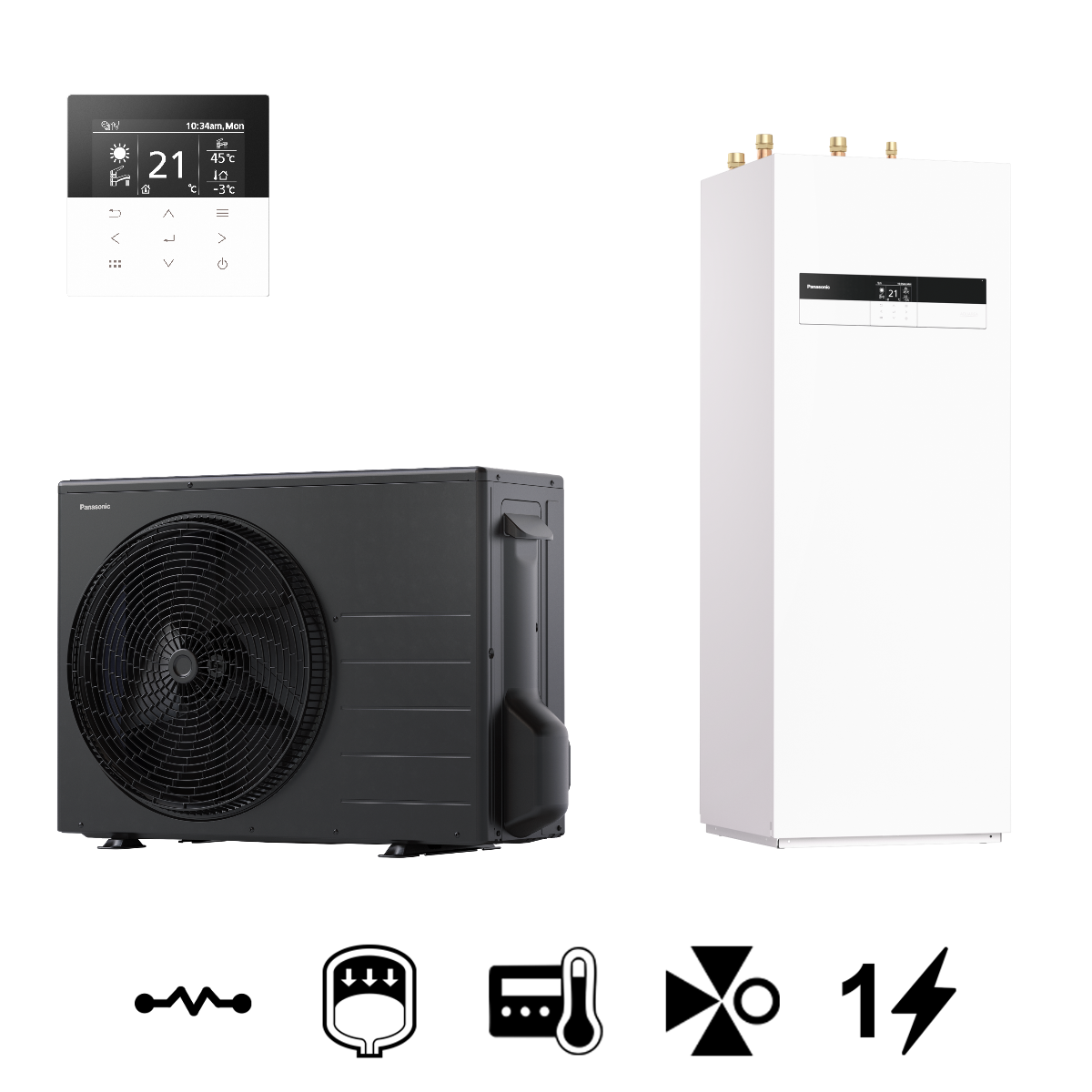 Panasonic Aquarea High Performance "K" All In One split levegő-víz hőszivattyú, 185 L-es HMV tárolóval, 3,2 kW (KIT-ADC03K3E5B)