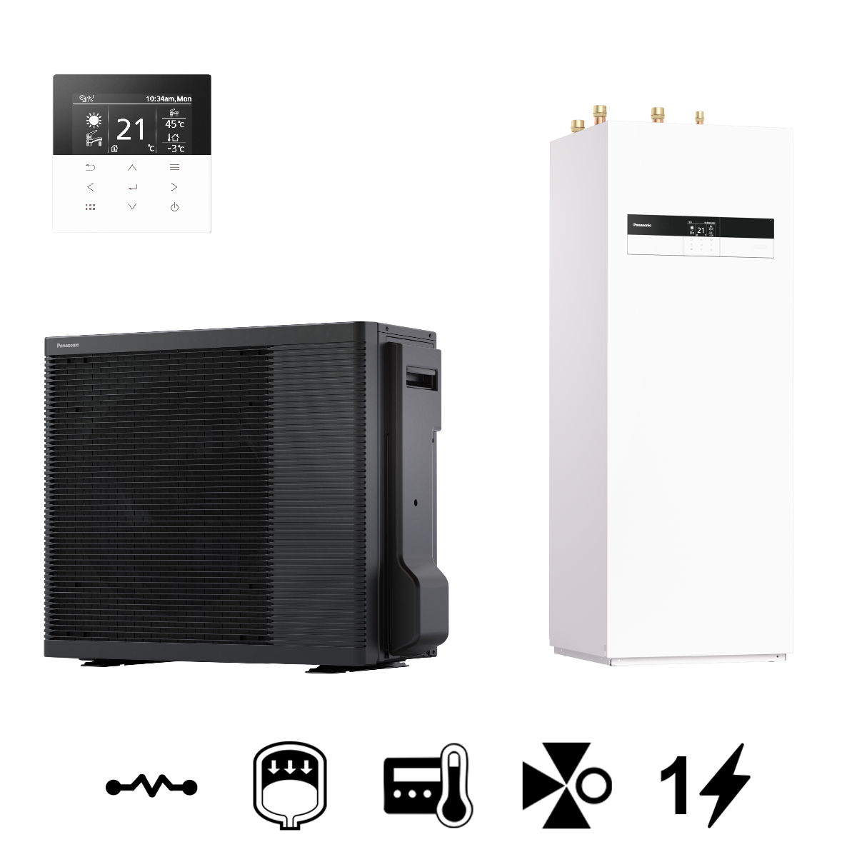 Panasonic Aquarea High Performance "K" All In One split levegő-víz hőszivattyú, 185 L-es HMV tárolóval, 7 kW (KIT-ADC07K3E5B)