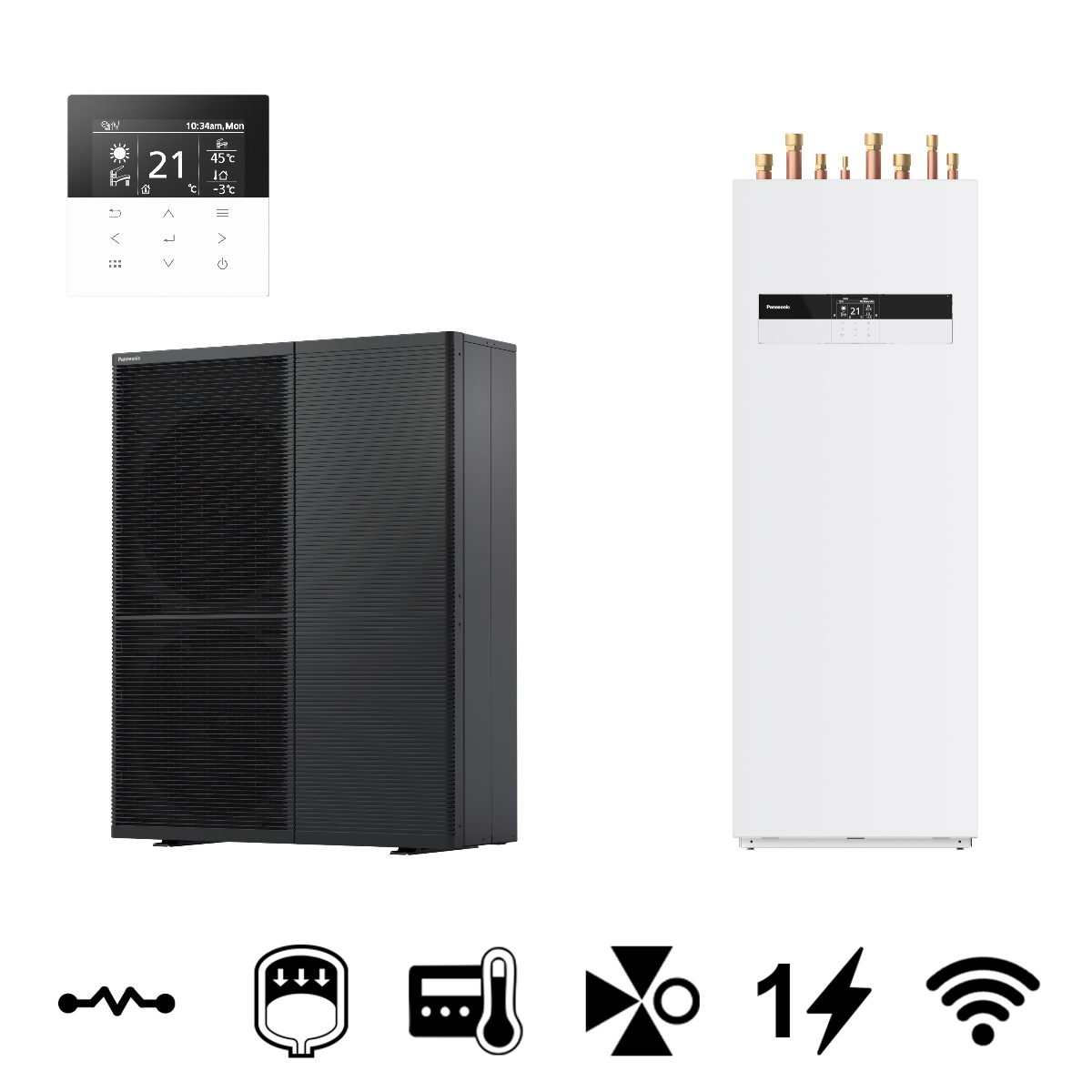 Panasonic Aquarea T-CAP "M" All In One monoblokk levegő-víz hőszivattyú, 185 L-es HMV tárolóval, 9 kW (WH-WXG09ME5+WH-ADC0316M3E52)