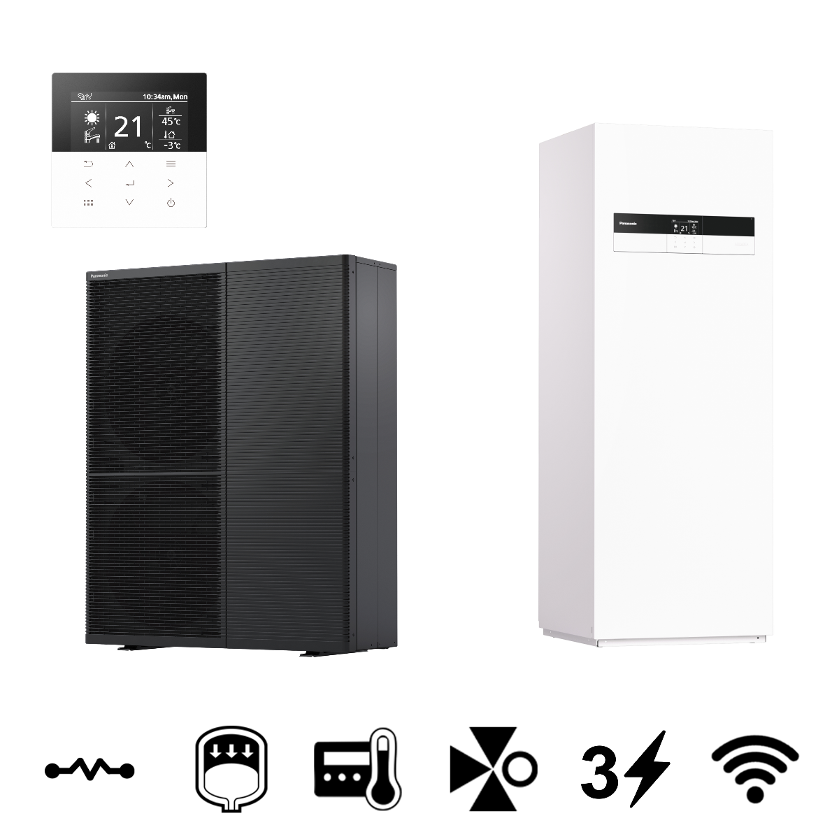 Panasonic Aquarea T-CAP "M" All In One monoblokk levegő-víz hőszivattyú, 185 L-es HMV tárolóval, 9 kW (WH-WXG09ME8+WH-ADC0316M9E82)