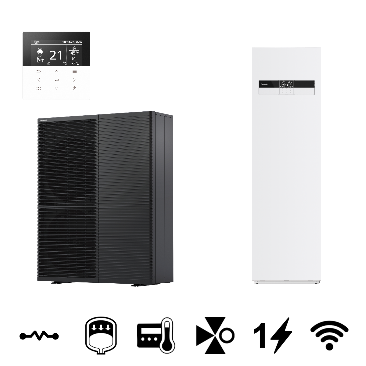 Panasonic Aquarea T-CAP "M" All In One monoblokk levegő-víz hőszivattyú, 185 L-es HMV tárolóval, 12 kW (WH-WXG12ME5+WH-ADC0316M3E52)