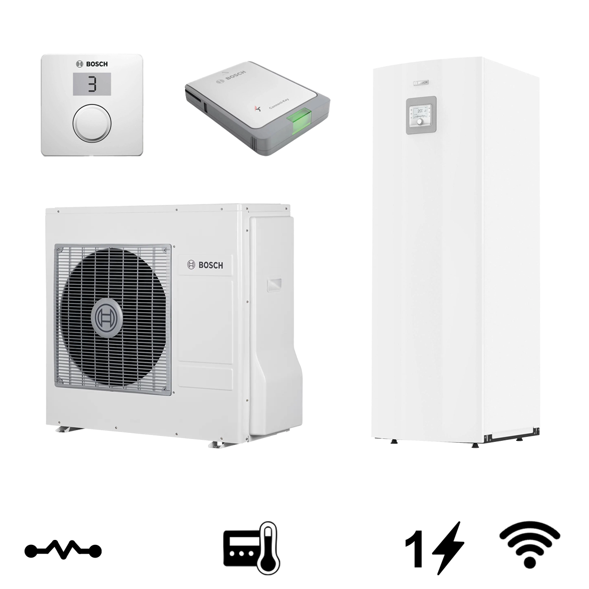 Bosch Compress 3400i AWS 8 OR-S + AWS 10 M split levegő-víz hőszivattyú, HMV tárolóval, 8 kW (87507226825+7738602240)