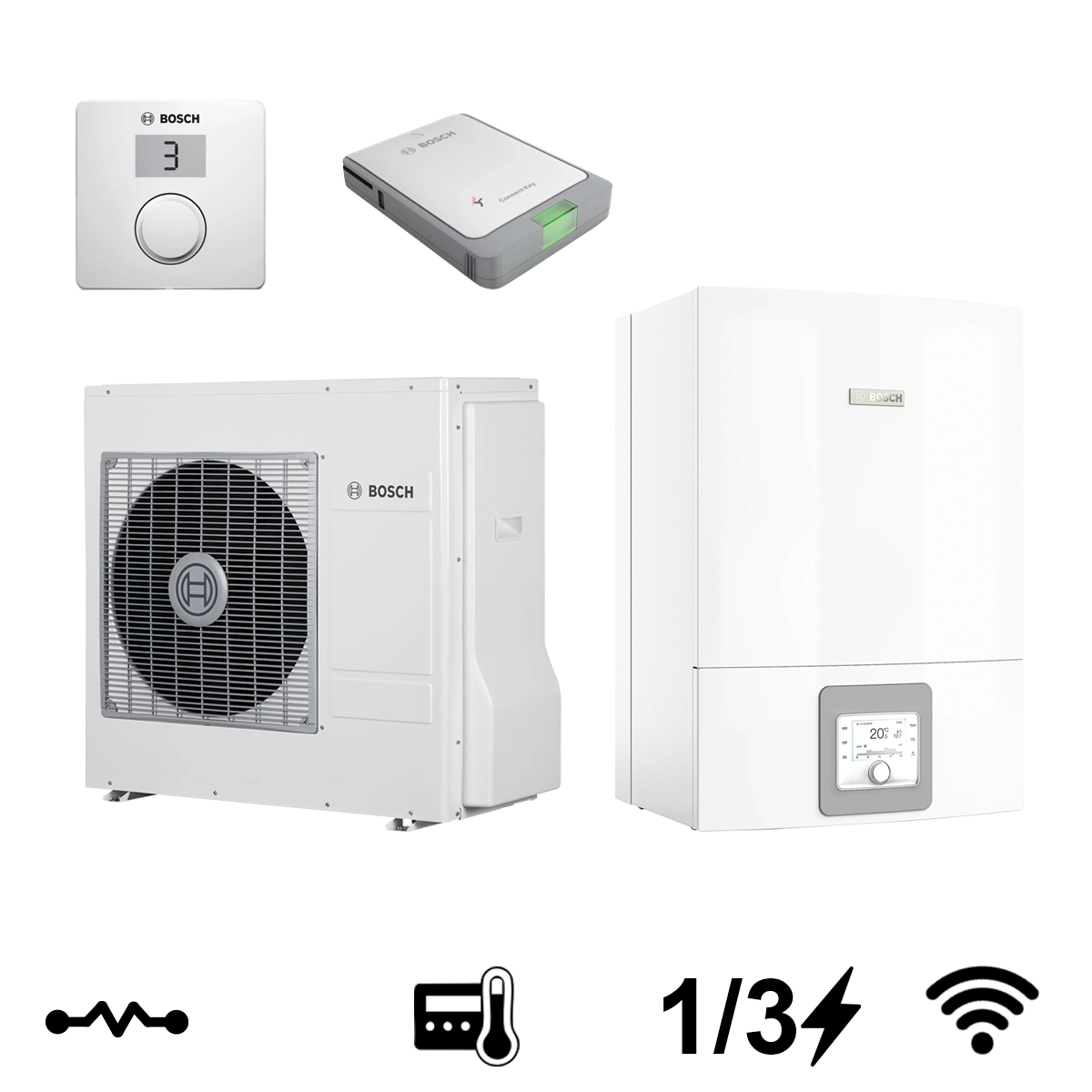 Bosch Compress 3400i AWS 8 OR-S + AWS 10 E split levegő-víz hőszivattyú, 6,2 kW (8750722682+7738602256)