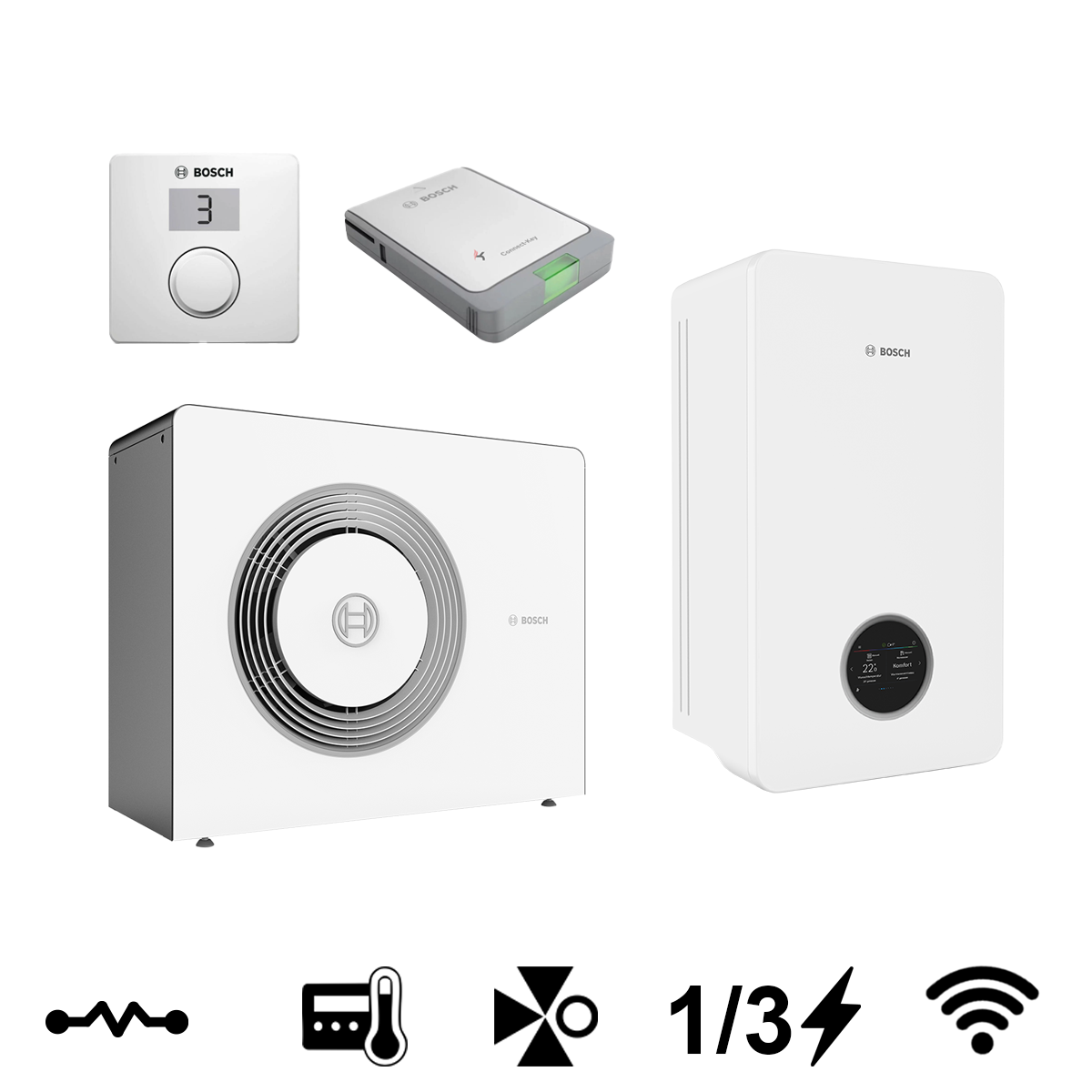 Bosch Compress 5800i AW 10 OR-T + AW 12 E monoblokk levegő-víz hőszivattyú, 10 kW (8738215704+8738215711) 
