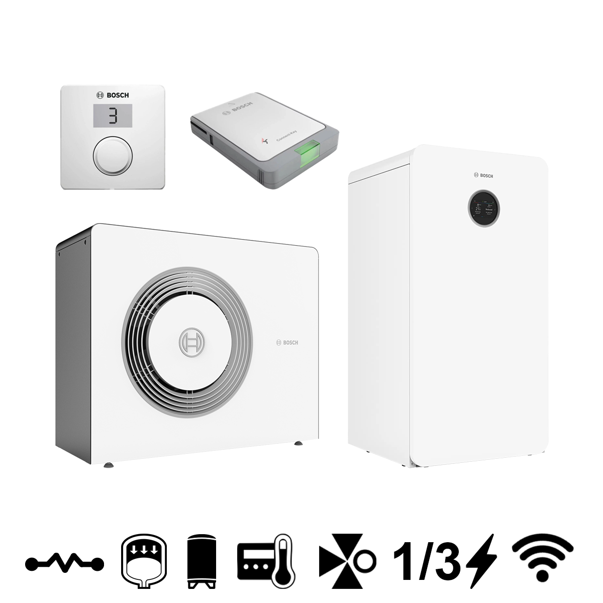 Bosch Compress 5800i AW 10 OR-T + AW 12 MB monoblokk levegő-víz hőszivattyú, 10 kW (8738215704+87382157122)