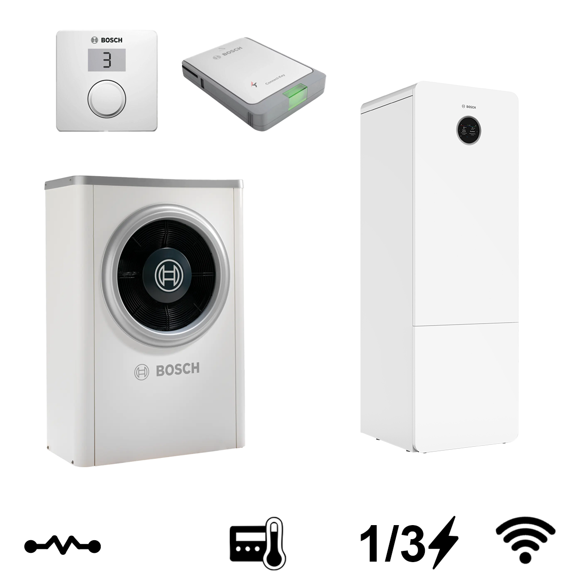 Bosch Compress 6000 AW 5 OR-S + AWM 5-9 monoblokk levegő-víz hőszivattyú, HMV tárolóval, 4,7 kW (8731750118)