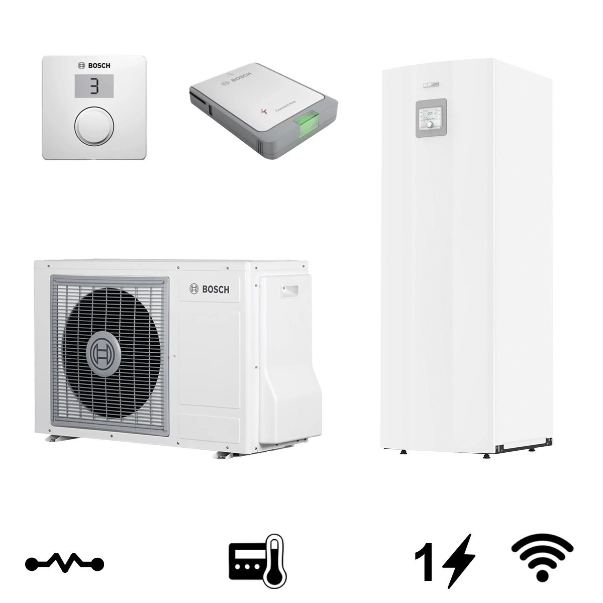 Bosch Compress 3400i AWS 4 OR-S + AWS 10 M split levegő-víz hőszivattyú, HMV tárolóval, 5,2 kW (8750722680+7738602240)