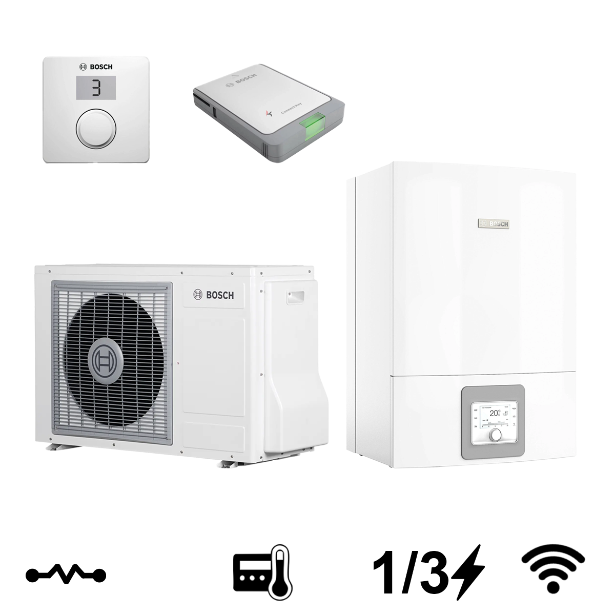 Bosch Compress 3400i AWS 4 OR-S + AWS 10 E split levegő-víz hőszivattyú, 5,4 kW (8750722680+7738602256)