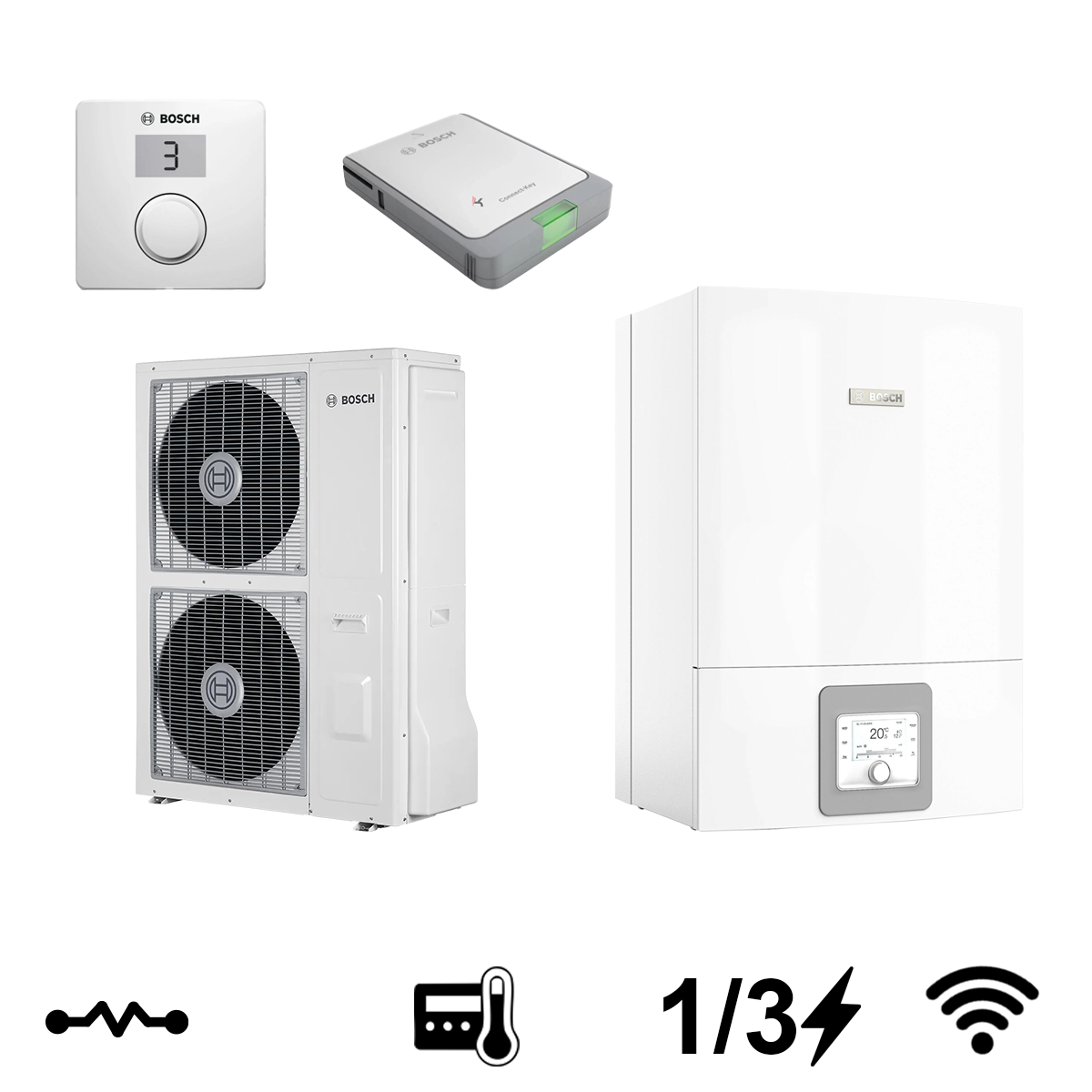 Bosch Compress 3400i AWS 12 OR-S + AWS 14 E split levegő-víz hőszivattyú, 12 kW (8750722684+7738602263)