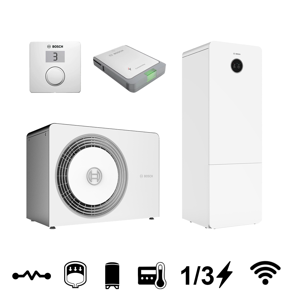 Bosch Compress 5800i AW 5 OR-S + AW 12 M monoblokk levegő-víz hőszivattyú, HMV tárolóval, 6 kW (8738215702+8738215710) 