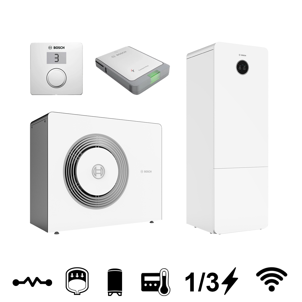 Bosch Compress 5800i AW 10 OR-T + AW 12 M monoblokk levegő-víz hőszivattyú, HMV tárolóval, 10 kW (8738215704+8738215710) 